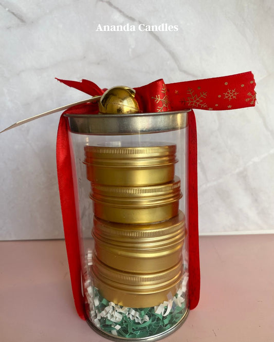 Kit Navideño de 3 Velas en Lata Dorada
